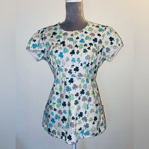 Shamrock clover Celtic nursing scrub top tie back St Patrick’s day